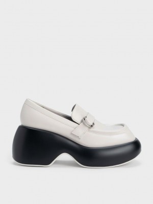 Charles & Keith Buckled Plattform Penny Loafers Weiß | KRUQ35206