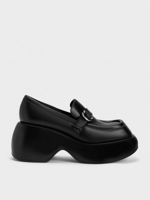 Charles & Keith Buckled Plattform Penny Loafers Schwarz | SQCA51962