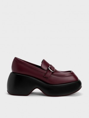 Charles & Keith Buckled Plattform Penny Loafers Bordeaux | RJAL35698