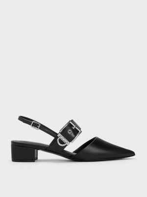 Charles & Keith Buckled Riemen Slingback Pumps Schwarz | HUQW28147