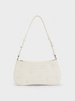 Charles & Keith Bunny Tweed Shoulder Bag Rosa | QYZC50798