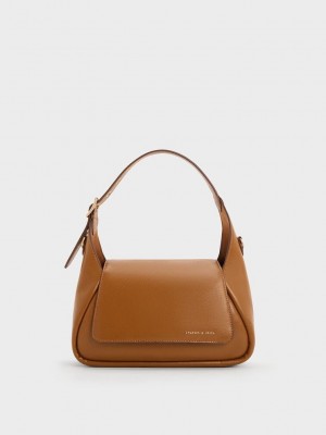 Charles & Keith Buzz Front Flap Hobo Bag Schokolade | NZFY52739