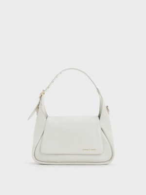 Charles & Keith Buzz Front Flap Hobo Bag Weiß | GKFY94128