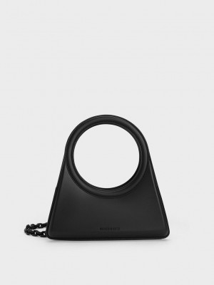 Charles & Keith Camelia Circle Handle Geometric Bag Schwarz | ECOF05971