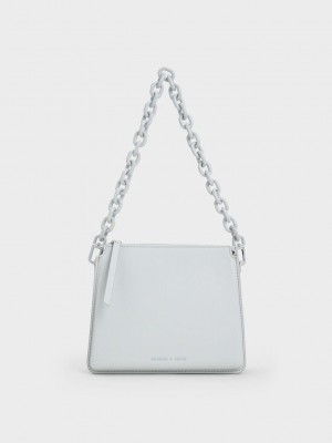 Charles & Keith Camelia Trapeze Crossbody Bag Hellgrau | EUBP02815