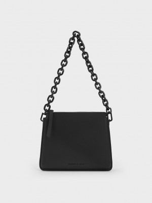 Charles & Keith Camelia Trapeze Crossbody Bag Schwarz | BQNL21947