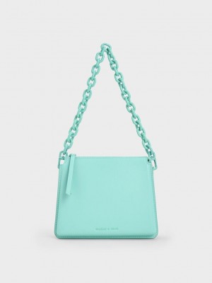 Charles & Keith Camelia Trapeze Crossbody Bag Türkis | UTHO29678