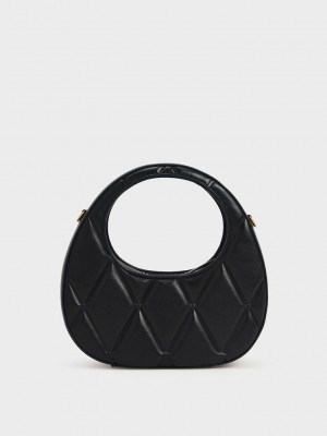 Charles & Keith Candy Gesteppt Crescent Bag Schwarz | SXOL30651