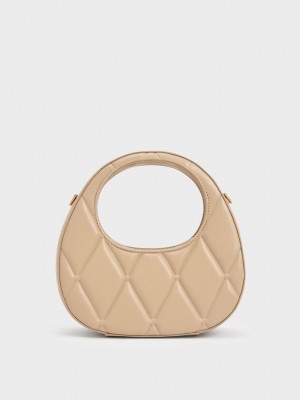 Charles & Keith Candy Gesteppt Crescent Bag Beige | RLMO20573