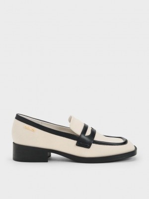Charles & Keith Canvas Cut-Out Penny Loafers Schwarz | ZCNH27043