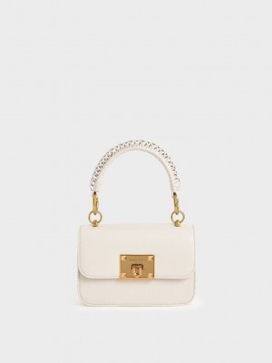 Charles & Keith Canvas Metallic Turn-Lock Bag Weiß | NQVE92708