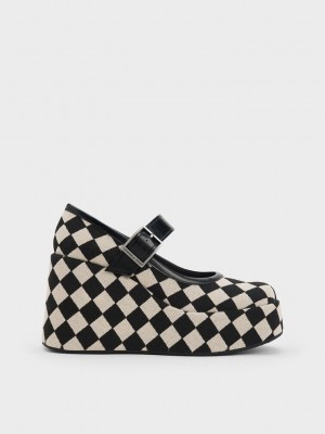 Charles & Keith Cara Checkered Mary Jane Wedges Mehrfarbig | SEYF14639