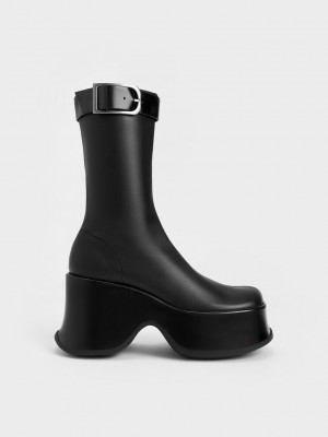 Charles & Keith Carlisle Plattform Boots Schwarz | HZXR68049