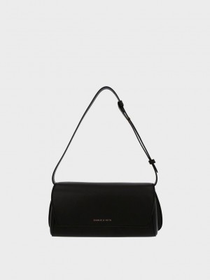Charles & Keith Cassiopeia Front Flap Shoulder Bag Schwarz | UVXI70526