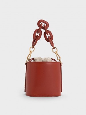 Charles & Keith Catena Bucket Bag Dunkelrot | SKEN86025