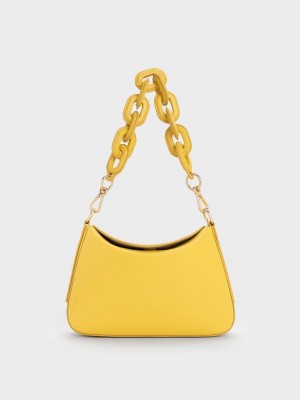 Charles & Keith Catena Chain-Handle Bag Gelb | XFGI94625