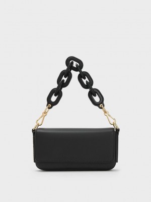 Charles & Keith Catena Front Flap Bag Schwarz | MPUD34971