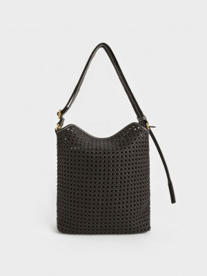 Charles & Keith Cecily Woven Large Shoulder Bag Dunkel | PDMT40615