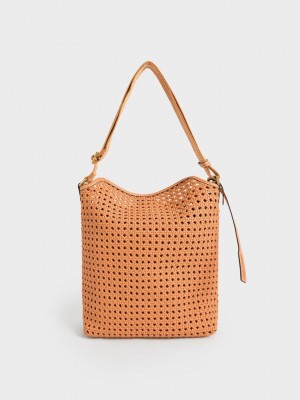 Charles & Keith Cecily Woven Large Shoulder Bag Pumpkin | BQHT47801