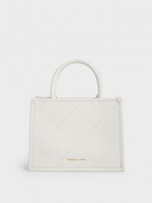 Charles & Keith Celia Gesteppt Double Handle Tote Bag Weiß | WBTO20319
