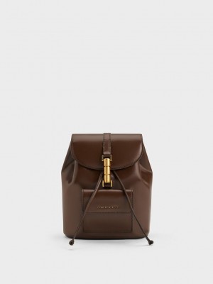 Charles & Keith Cesia Metallic Accent Backpack Dunkelbraun | EOLM60578