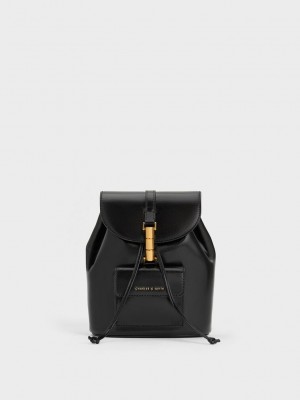 Charles & Keith Cesia Metallic Accent Backpack Schwarz | UHTP75093