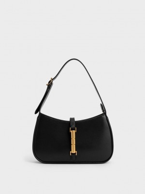 Charles & Keith Cesia Metallic Accent Shoulder Bag Schwarz | NUYS59867