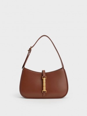 Charles & Keith Cesia Metallic Accent Shoulder Bag Braun | MWQP87193
