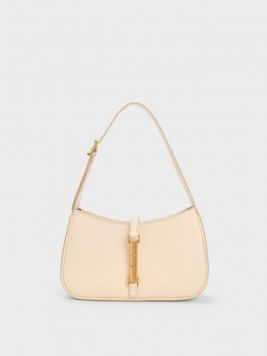Charles & Keith Cesia Metallic Accent Shoulder Bag Beige | JHQZ29371