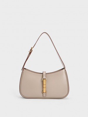 Charles & Keith Cesia Metallic Accent Shoulder Bag Grau Braun | DUMF98041