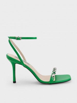 Charles & Keith Chain-Embellished Ankle Riemen Sandals Grün | QPEK38046