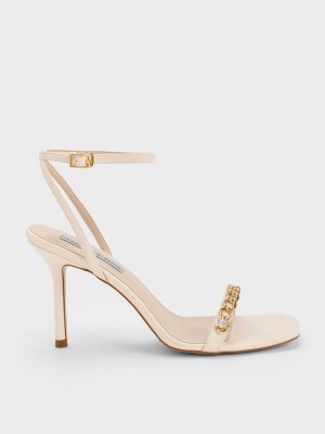 Charles & Keith Chain-Embellished Ankle Riemen Sandals Rosa | KNWI46201