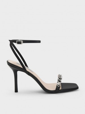Charles & Keith Chain-Embellished Ankle Riemen Sandals Schwarz | DWFJ64372