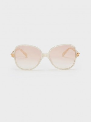Charles & Keith Chain-Link Oversized Butterfly Sunglasses Weiß | QHJG41758
