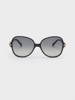 Charles & Keith Chain-Link Oversized Butterfly Sunglasses Schwarz | FGOW23709