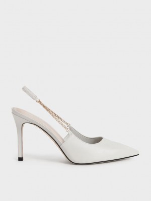 Charles & Keith Chain-Link Slingback Stiletto Pumps Rosa | DQSH85347