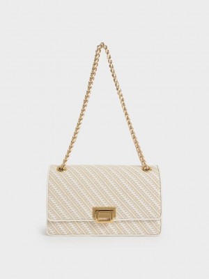 Charles & Keith Chain Handle Shoulder Bag Weiß | YUBZ57204