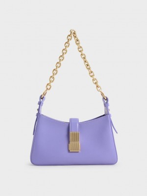 Charles & Keith Chain Handle Shoulder Bag Lila | IRKZ87043