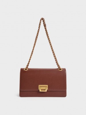 Charles & Keith Chain Handle Shoulder Bag Schokolade | VRME70892