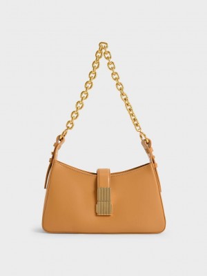 Charles & Keith Chain Handle Shoulder Bag Orange | STKI68130