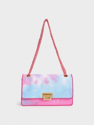 Charles & Keith Chain Handle Tie-Dye Shoulder Bag Fuchsie | BUJT19734