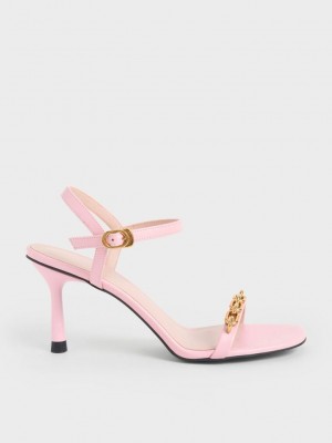 Charles & Keith Chain Link Absatz Sandals Hellrosa | TWFM83906