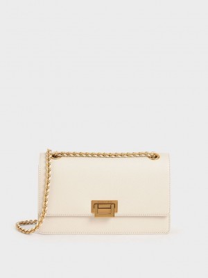 Charles & Keith Chain Riemen Evening Bag Weiß | DZLB17589