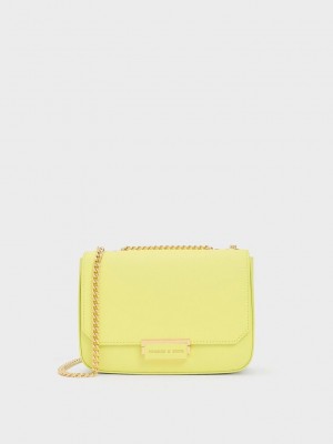 Charles & Keith Chain Riemen Shoulder Bag Gelb | GQLV85207