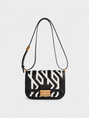 Charles & Keith Charlot Jacquard Printed Bag Schwarz | DLZX67094
