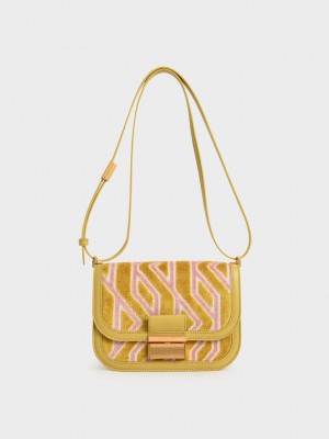 Charles & Keith Charlot Jacquard Printed Bag Senfgelb | WERV31820