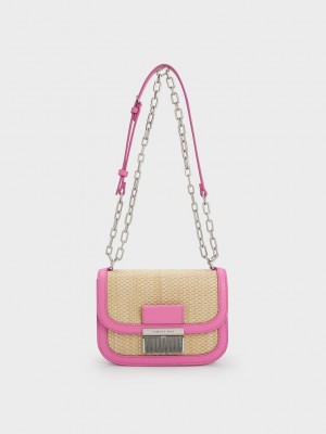 Charles & Keith Charlot Raffia Chain Riemen Bag Rosa | LFGV38019