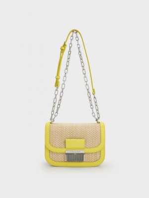 Charles & Keith Charlot Raffia Chain Riemen Bag Gelb | SEHC98362