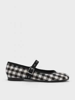 Charles & Keith Checkered Buckled Mary Jane Flats Schwarz | LJAN02856