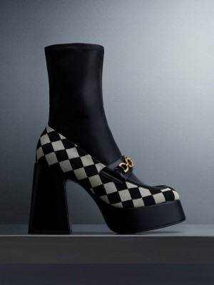 Charles & Keith Checkered Metallic Accent Plattform Ankle Boots Mehrfarbig | FIBH10936